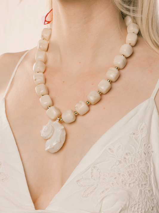 Delaney Shell Pendant Gemstone Necklace